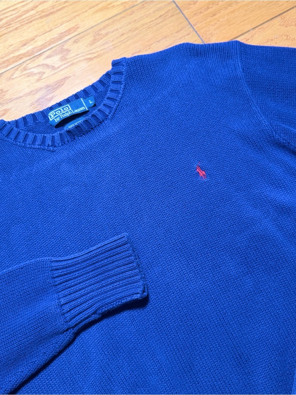 Polo by Ralph Lauren Men's Royal Blue Crewneck Sweater with Red Pony
